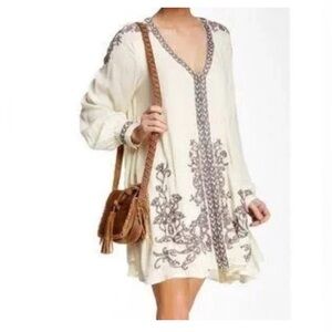 Free People Embroidered Cream Dress Sz large